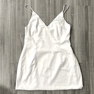 AKIRA White Into You Sleeveless Spaghetti Strap Satin Mini Dress